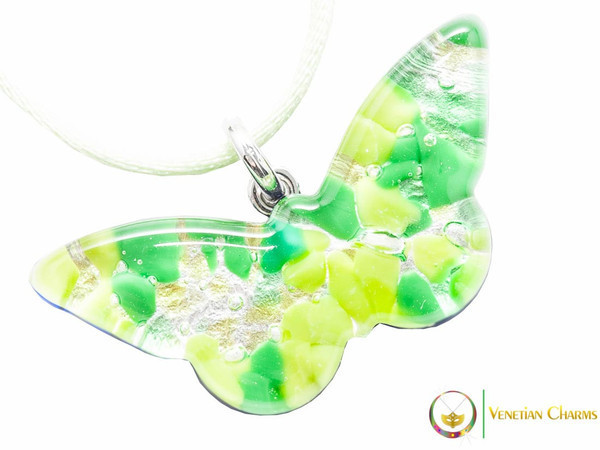 Butterfly Pendant - Green, Lime and Silver