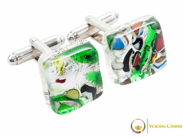 Chrome Cufflinks - Green and Silver