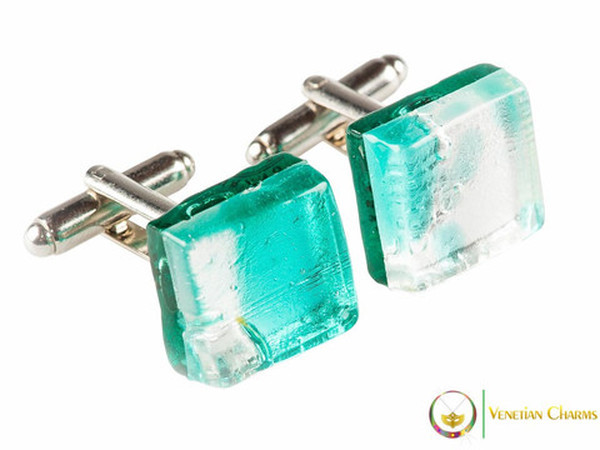 Chrome Cufflinks - Teal and White