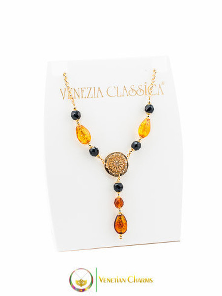 Levante Pendant Necklace - Amber, Gold & Black