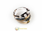 Murano Glass Ring 25mmx23mm, fixed band size - Gold/White/Black