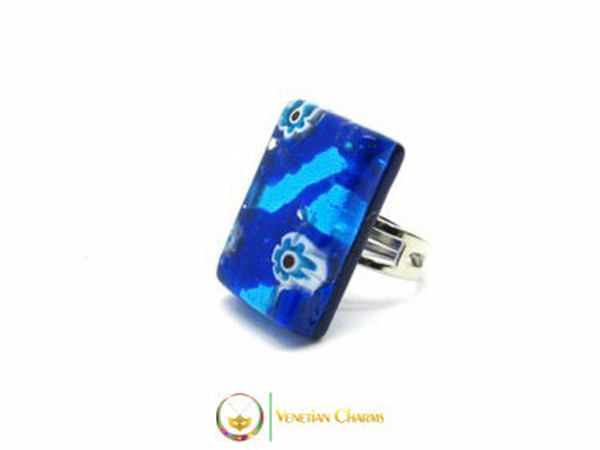 Murano Glass Ring 30x20mm - Blue