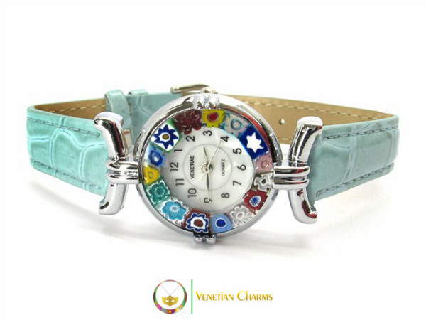 One Lady Chrome Murano Glass Watch - Azure