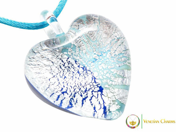 Passione Heart Pendant - Pale Blue and Silver