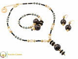 Perlage 2 Pendant Necklace Set - Black, Grey and Gold