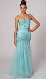 E408 DAZZLING FITTED STRAPLESS EVENING GOWN MINT