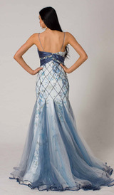 RC109 UNIQUE COUTURE GLAMOUR EVENING GOWN BLUE / WHITE