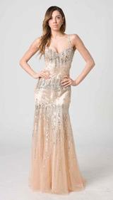 RC204 FITTED CHIC GLAMOUR GOWN NUDE / GOLD