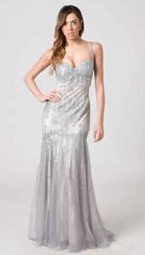 RC204 FITTED CHIC GLAMOUR GOWN SILVER