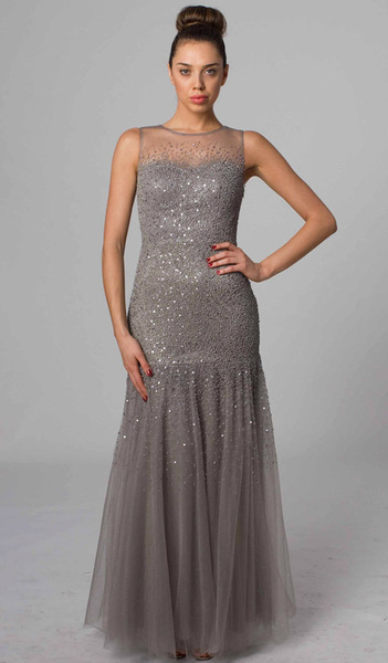 RC46 ALLURING FITTED HAND BEADED EVENING GOWN CHARCOAL