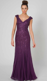 RC41 CLASSIC BEADED SILK GLAMOUR GOWN PLUM