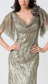 M103 SMOOTH SHIMMERY GLAM EVENING GOWN OLIVE