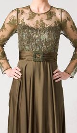 M102 EXQUISITELY MODEST LONG SLEEVE FORMAL GOWN OLIVE
