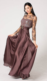 M102 EXQUISITELY MODEST LONG SLEEVE FORMAL GOWN MAUVE