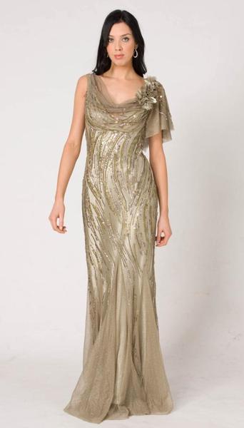 M103A SMOOTH SHIMMERY GLAM EVENING GOWN OLIVE