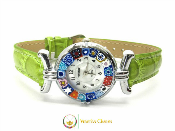 One Lady Chrome Murano Glass Watch - Clear Green