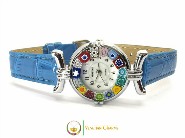 One Lady Chrome Murano Glass Watch - Dark Azure