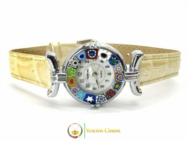 One Lady Chrome Murano Glass Watch - Ivory