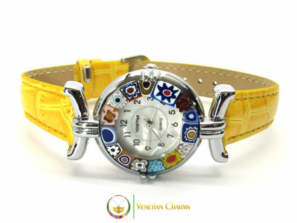 One Lady Chrome Murano Glass Watch - Yellow