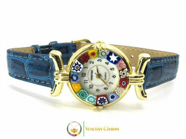 One Lady Gold Murano Glass Watch - Blue