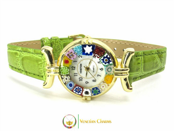 One Lady Gold Murano Glass Watch - Clear Green