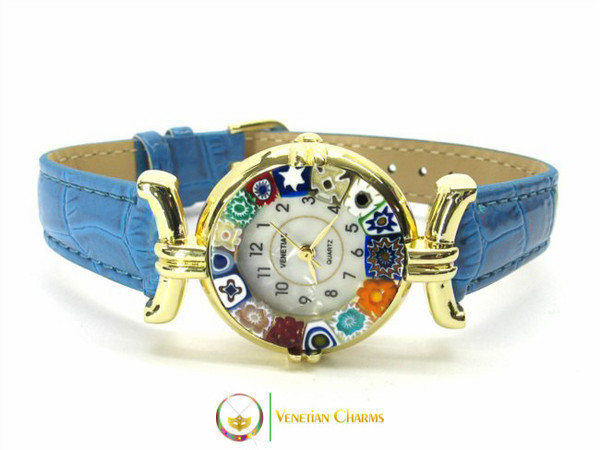 One Lady Gold Murano Glass Watch - Dark Azure