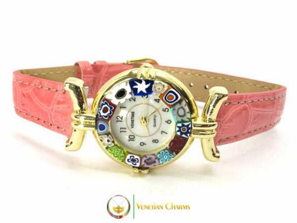 One Lady Gold Murano Glass Watch - Pink