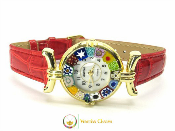One Lady Gold Murano Glass Watch - Red