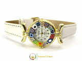 One Lady Gold Murano Glass Watch - White