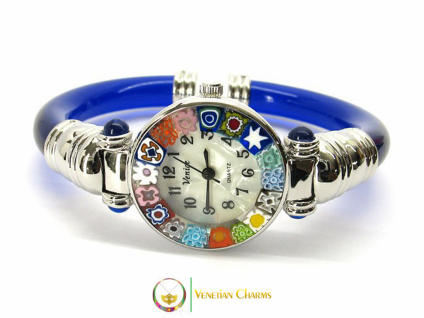 Serenissima Chrome Murano Glass Watch - Blue