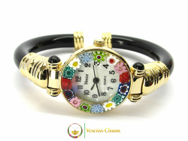 Serenissima Gold Murano Glass Watch - Black