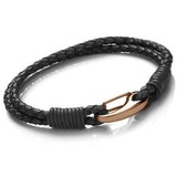 Black Leather 2-Strand Bracelet, Rose Gold Shrimp Clasp, 19cm