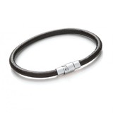 Black Leather Round Bracelet, Magnetic Pin Lock Clasp, 19cm