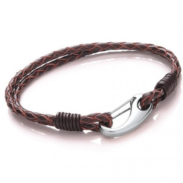 Brown Leather 2-Strand Bracelet, Shrimp Clasp, 19cm