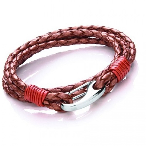 Copper Leather 4-Strand Double Wrap Bracelet, Shrimp Clasp, 19cm