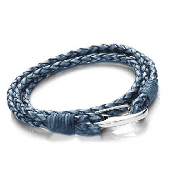 Denim Leather 4-Strand Double Wrap Bracelet, Shrimp Clasp, 19cm