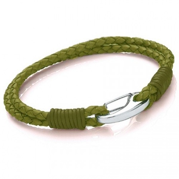 Green Leather 2-Strand Bracelet, Shrimp Clasp, 19cm