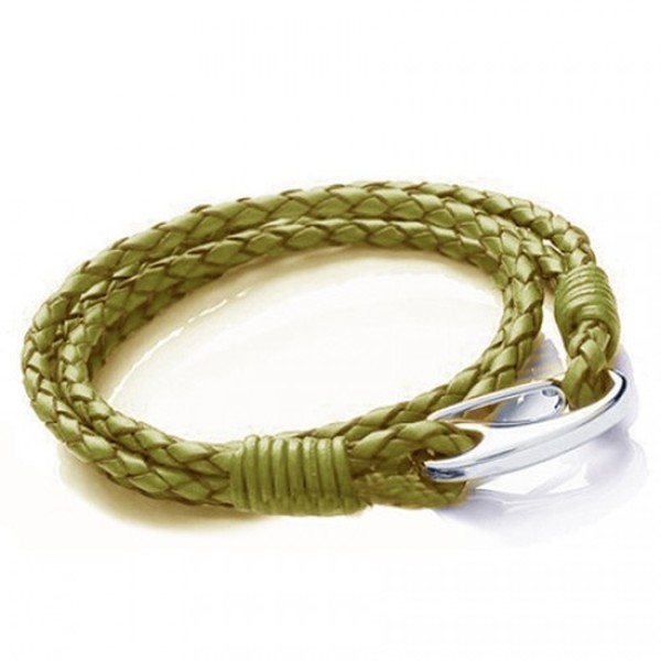 Green Leather 4-Strand Double Wrap Bracelet, Shrimp Clasp, 19cm