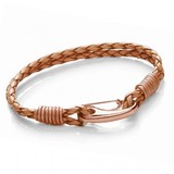 Natural Leather 2-Strand Bracelet, Rose Gold Shrimp Clasp, 19cm