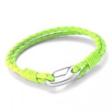Neon Green Leather 2-Strand Bracelet, Shrimp Clasp, 19cm