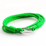 Neon Green Leather 4-Strand Double Wrap Bracelet, Shrimp Clasp, 19cm