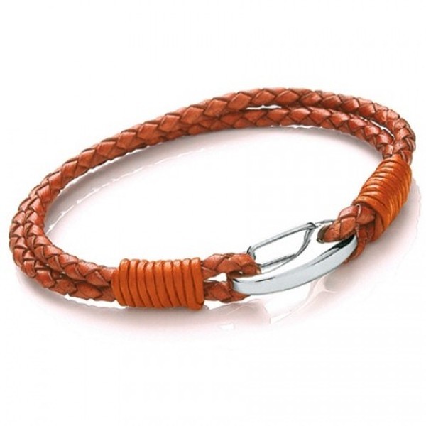 Orange Leather 2-Strand Bracelet, Shrimp Clasp, 19cm