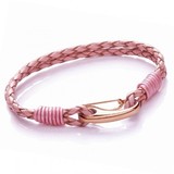 Pink Leather 2-Strand Bracelet, Rose Gold Shrimp Clasp, 19cm