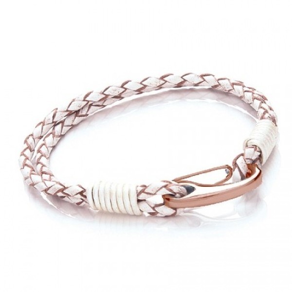 White Leather 2-Strand Bracelet, Rose Gold Shrimp Clasp, 19cm