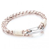 White Leather 2-Strand Bracelet, Shrimp Clasp, 19cm
