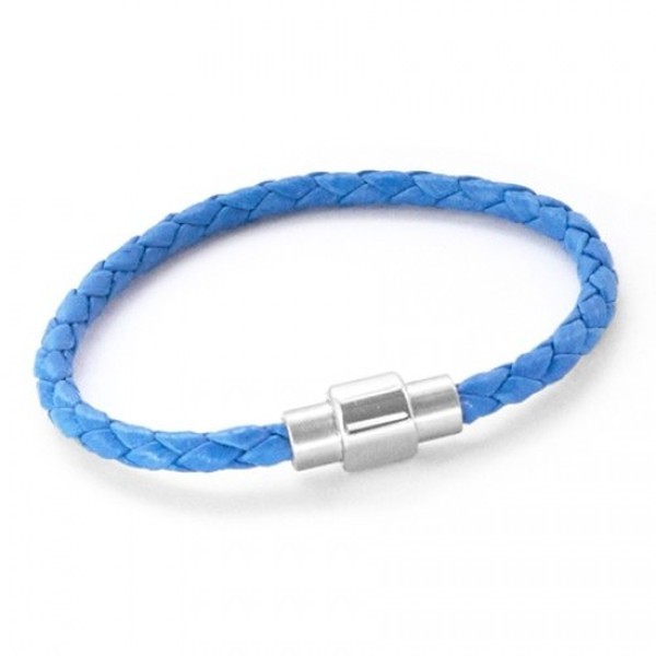 Neon Blue Plaited Leather Bracelet, Magnetic Barrel Clasp, 19cm