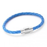 Neon Blue Plaited Leather Bracelet, Magnetic Barrel Clasp, 19cm
