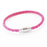 Neon Pink Plaited Leather Bracelet, Magnetic Barrel Clasp, 19cm