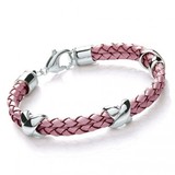 Pink Leather & S. Steel Criss-Cross Bracelet, Lobster Clasp, 20cm