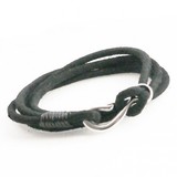 Black Suede Double Leather Bracelet, Fish Hook Fastening, 19cm